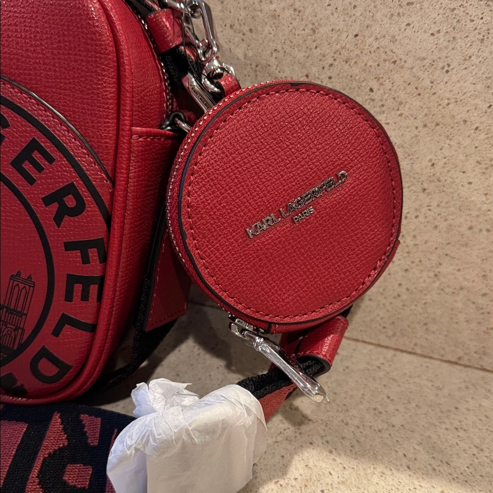 Karl Lagerfeld Crossbody Bag with Logo Guitar Strap includes Small Coin Pouch - Picture 3 of 9